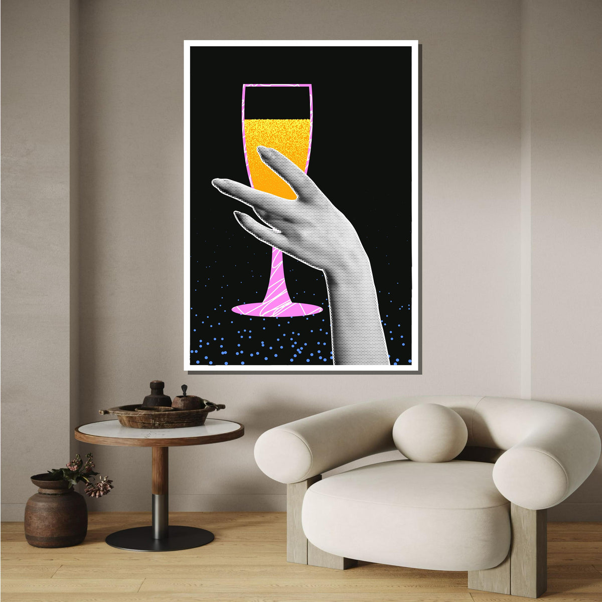 Pop Art Champagne Glass Print -Vibrant Celebration Wall Art, Modern Drink Decor, Retro Style Art, Perfect Gift for Wine Lovers,Ready to Hang