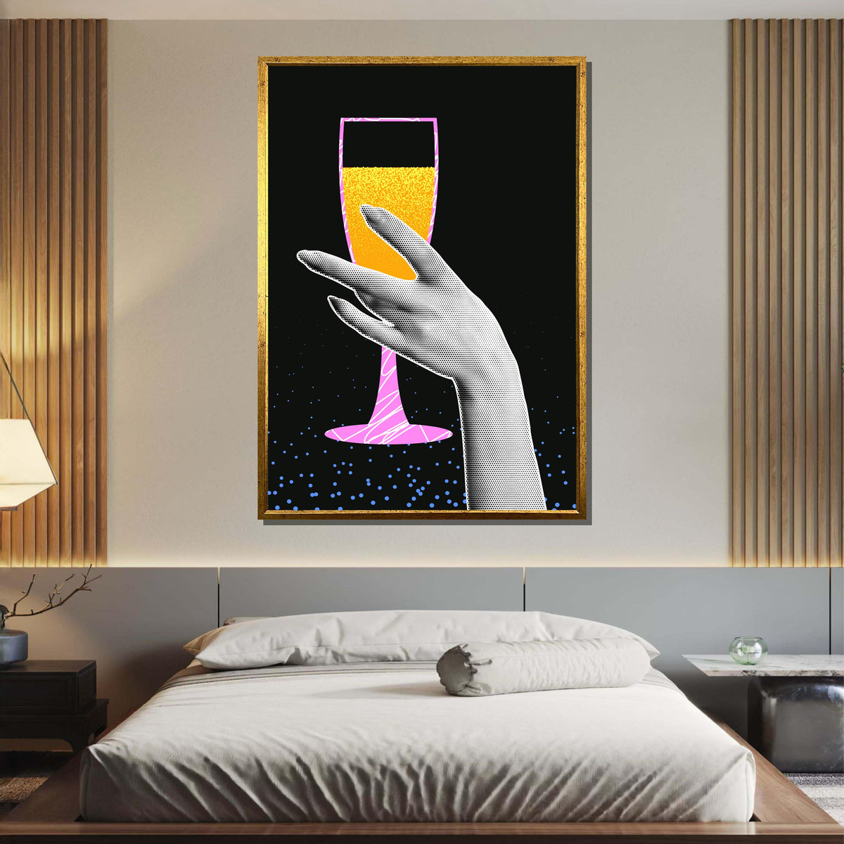 Pop Art Champagne Glass Print -Vibrant Celebration Wall Art, Modern Drink Decor, Retro Style Art, Perfect Gift for Wine Lovers,Ready to Hang