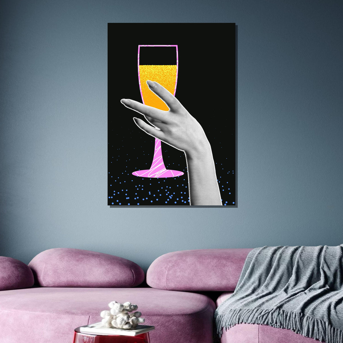 Pop Art Champagne Glass Print -Vibrant Celebration Wall Art, Modern Drink Decor, Retro Style Art, Perfect Gift for Wine Lovers,Ready to Hang