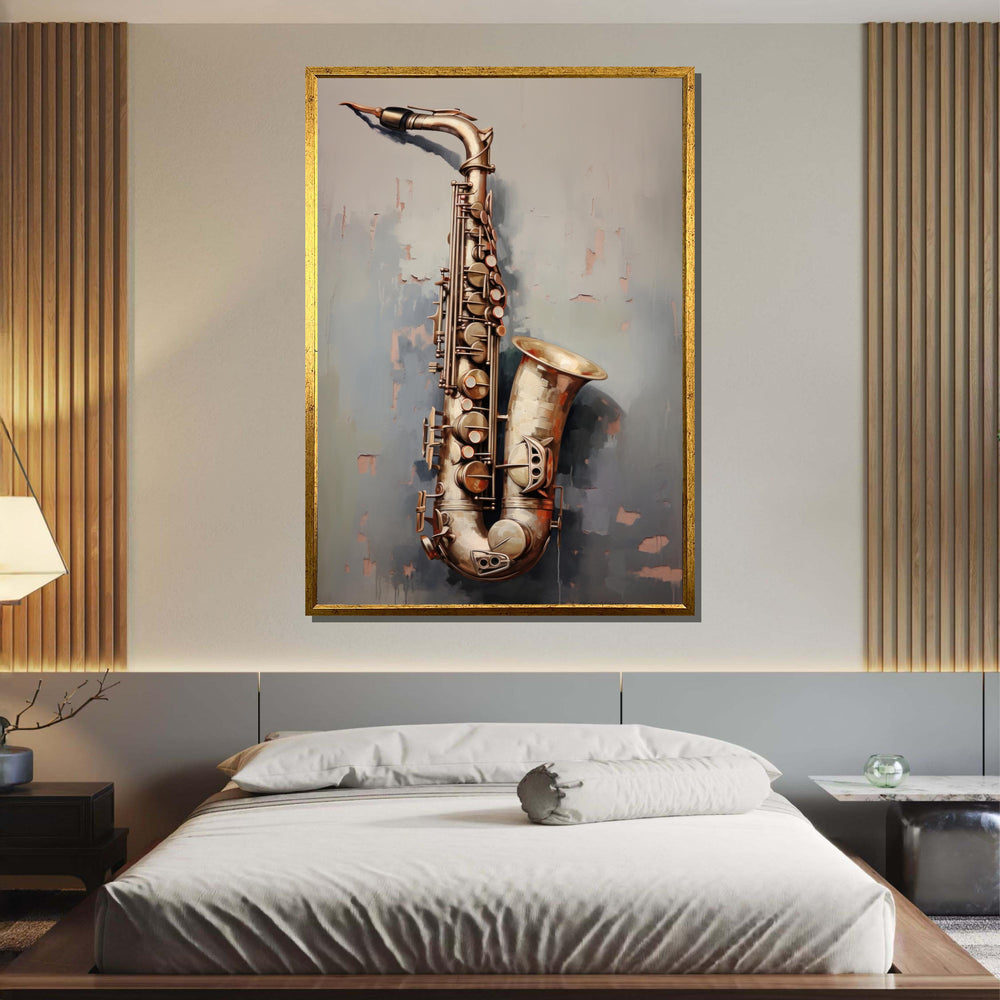 Saxophone Close-Up Painting - Realistic Music Instrument Wall Art, Jazz Lover Decor, Detailed Art for Musicians, Music Canvas Art