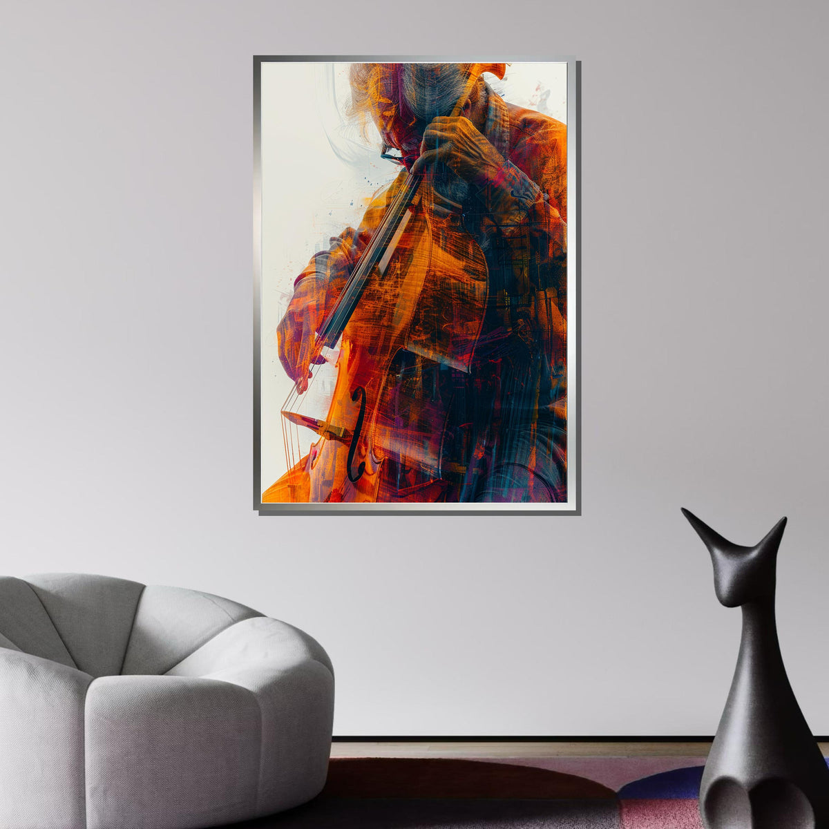Abstract Cellist Art Print - Vibrant Musician Painting, Modern String Instrument Decor, Jazz Wall Art, Music Canvas Art