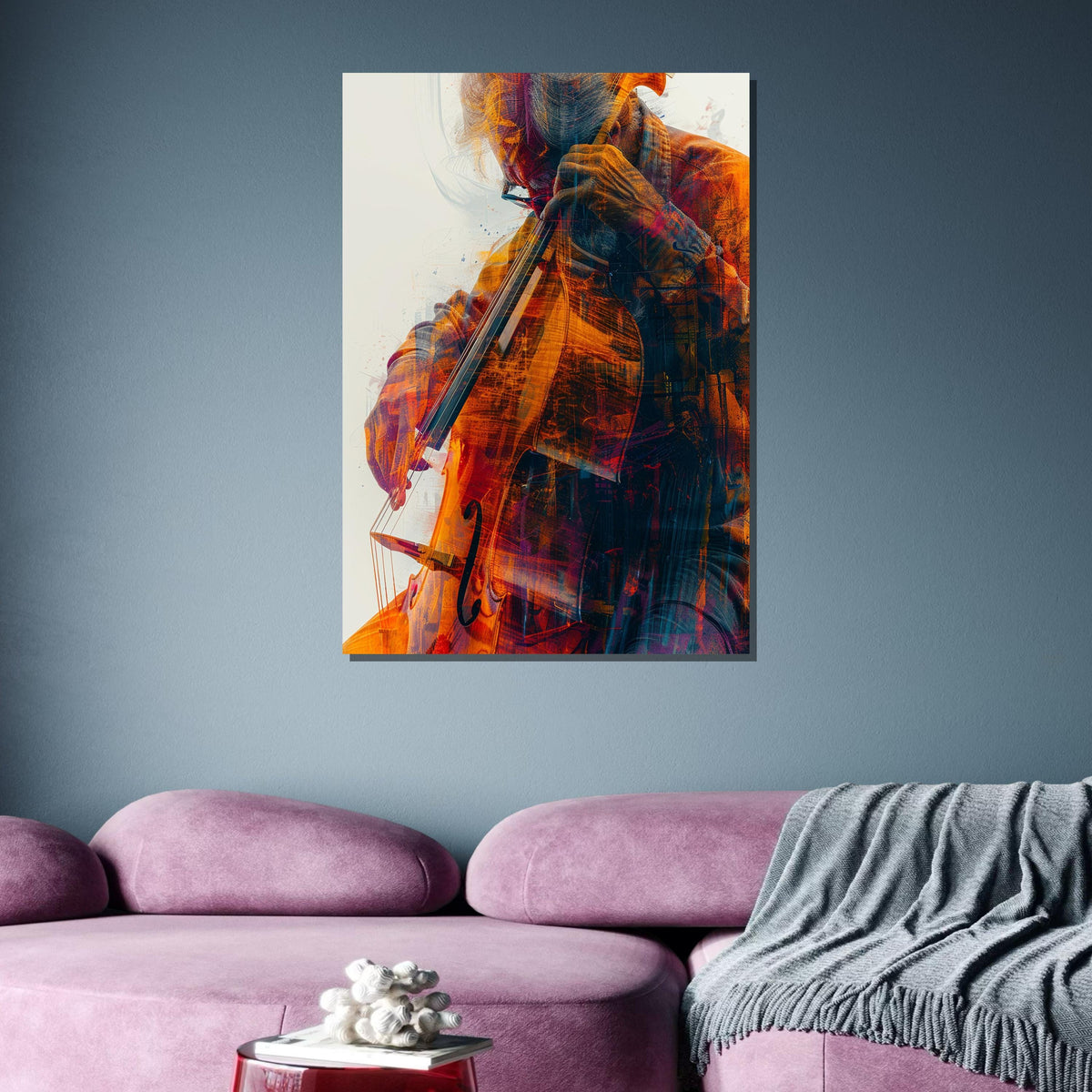 Abstract Cellist Art Print - Vibrant Musician Painting, Modern String Instrument Decor, Jazz Wall Art, Music Canvas Art