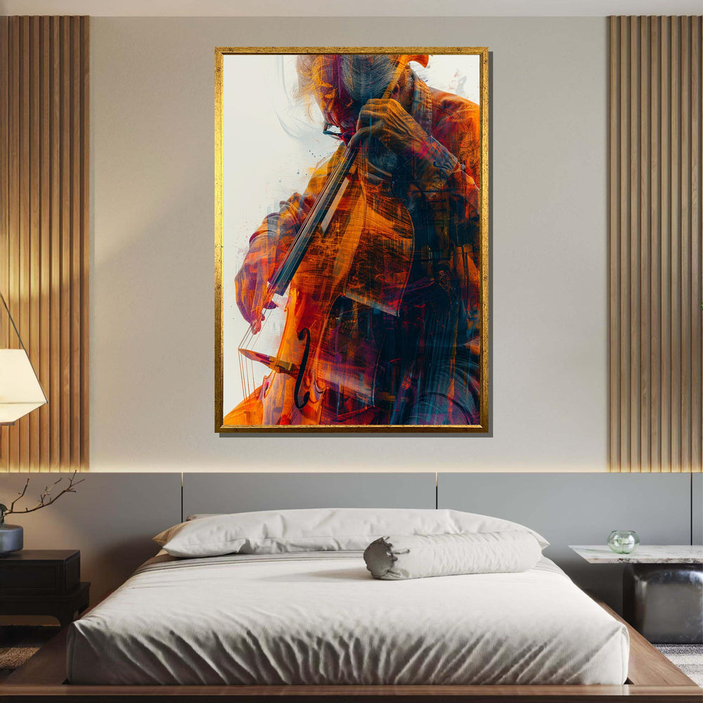 Abstract Cellist Art Print - Vibrant Musician Painting, Modern String Instrument Decor, Jazz Wall Art, Music Canvas Art
