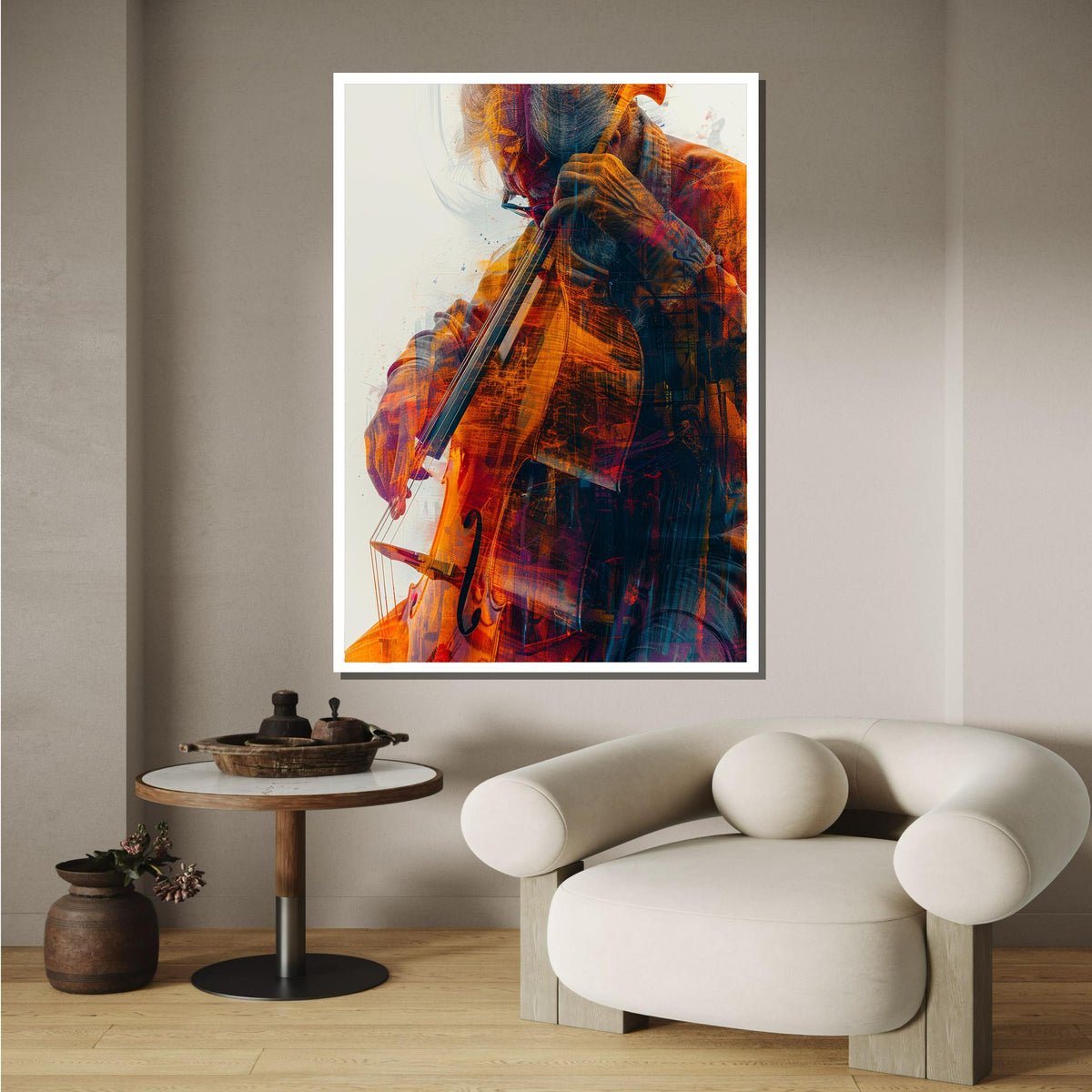 Abstract Cellist Art Print - Vibrant Musician Painting, Modern String Instrument Decor, Jazz Wall Art, Music Canvas Art