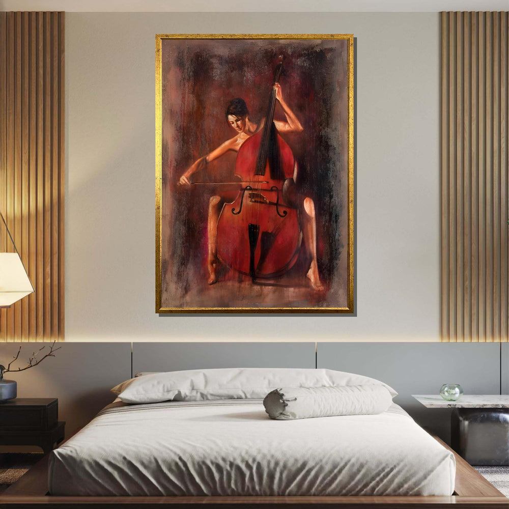 Female Musician Painting, Warm Toned Music Decor,Modern Jazz Wall Art-Vibrant Musician Painting, Modern Decor,Jazz Wall Art,Music Canvas Art