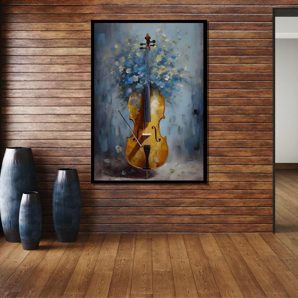 Elegant Cello Art Print with Floral Background - Music and Nature Wall Art, Classic String Instrument Decor,Music Canvas Art