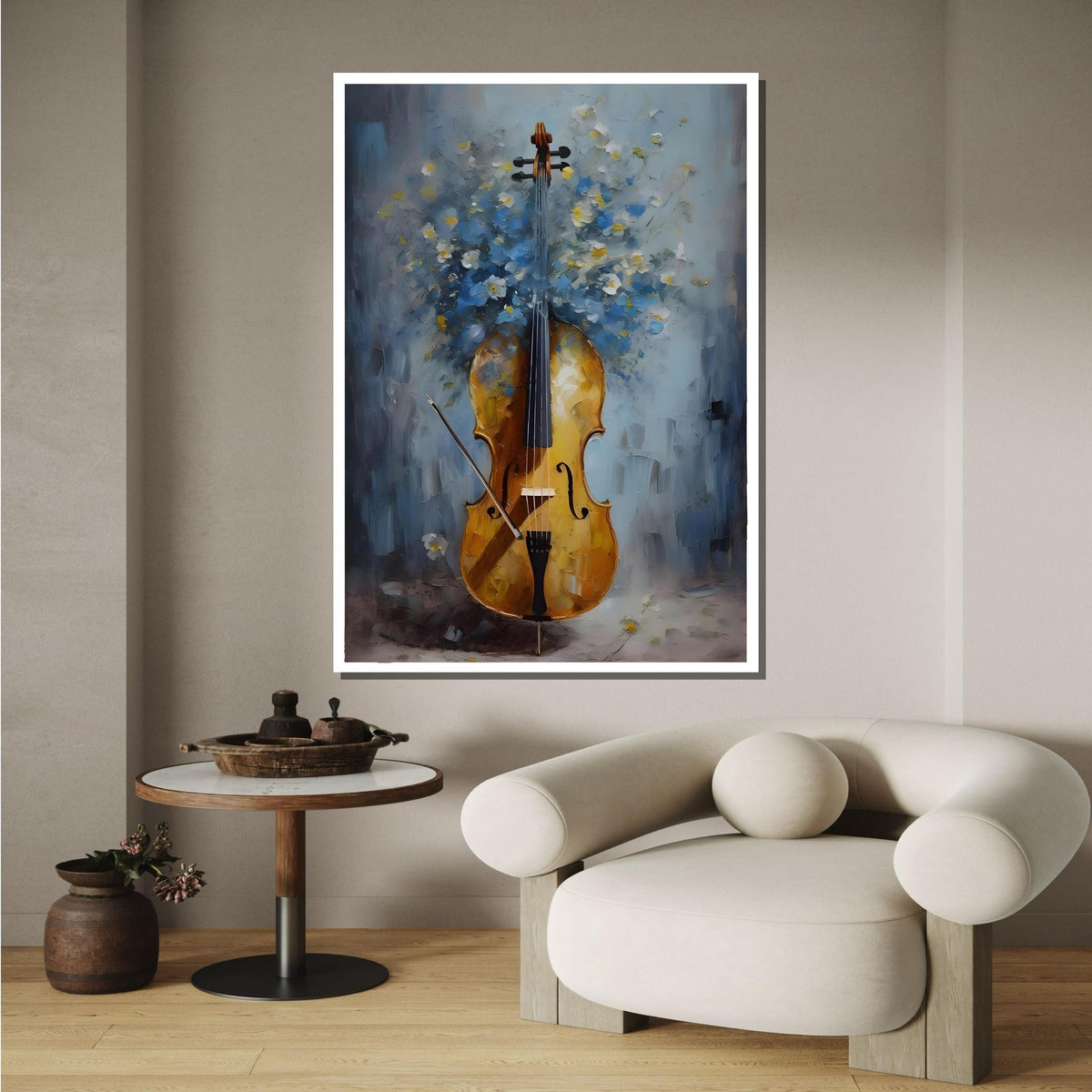 Elegant Cello Art Print with Floral Background - Music and Nature Wall Art, Classic String Instrument Decor,Music Canvas Art