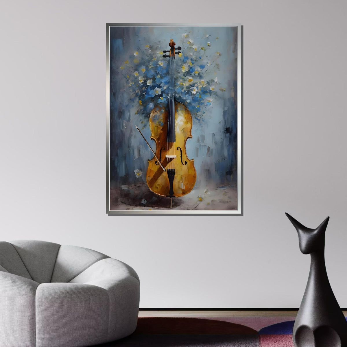 Elegant Cello Art Print with Floral Background - Music and Nature Wall Art, Classic String Instrument Decor,Music Canvas Art