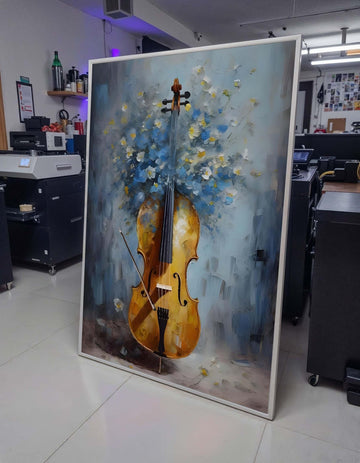 Elegant Cello Art Print with Floral Background - Music and Nature Wall Art, Classic String Instrument Decor,Music Canvas Art