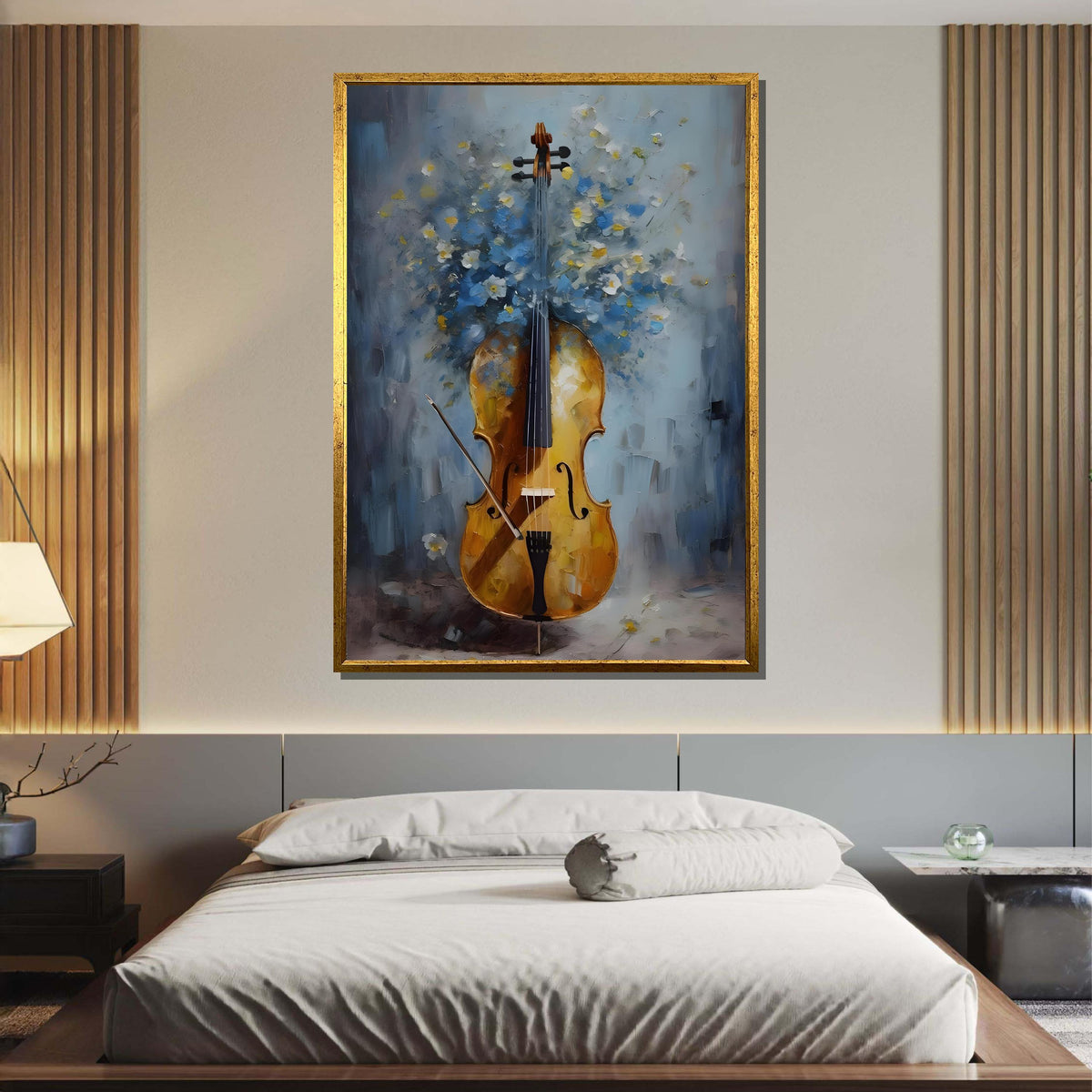 Elegant Cello Art Print with Floral Background - Music and Nature Wall Art, Classic String Instrument Decor,Music Canvas Art