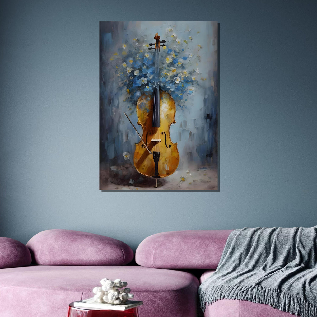 Elegant Cello Art Print with Floral Background - Music and Nature Wall Art, Classic String Instrument Decor,Music Canvas Art