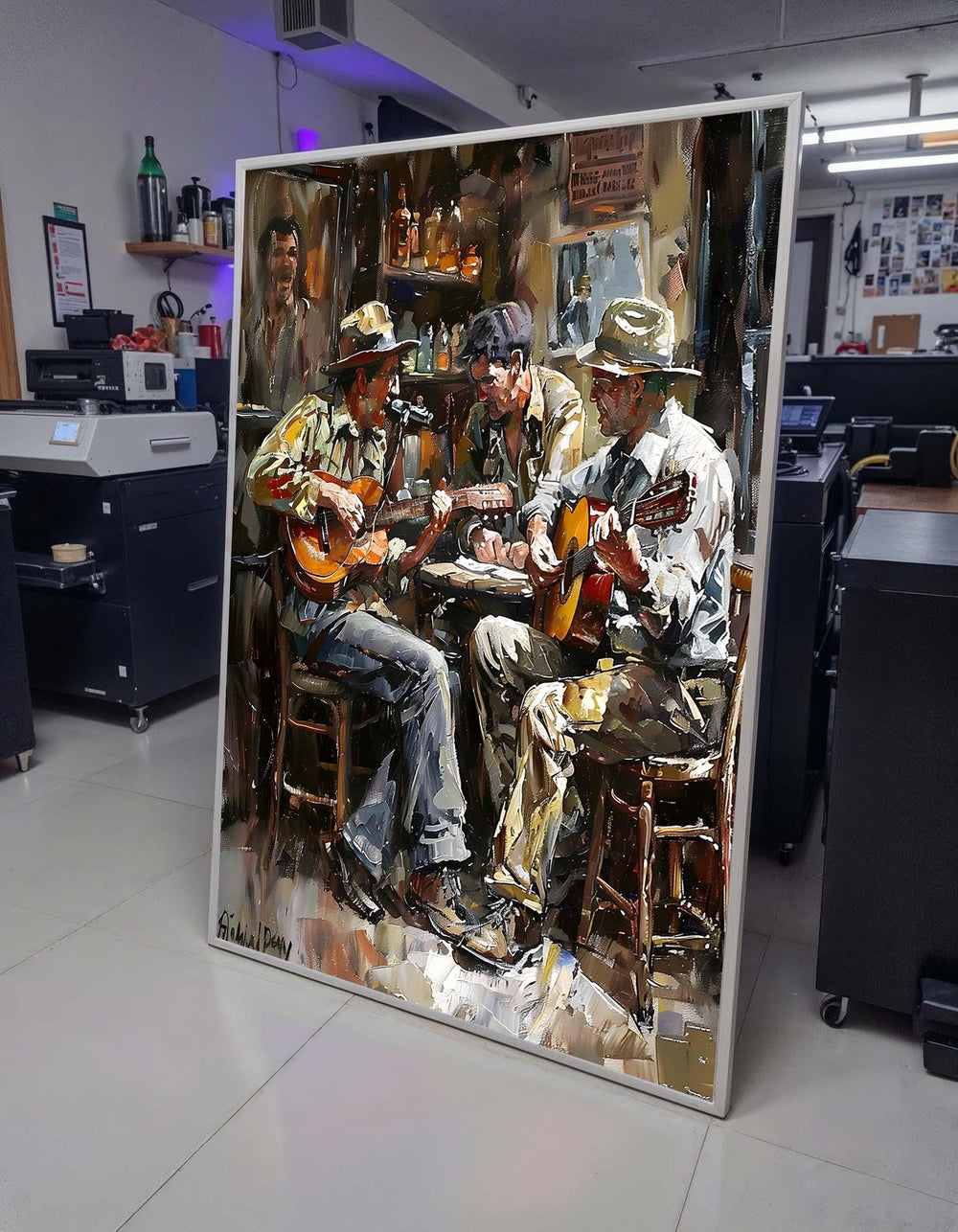 Guitarists in Bar Painting Print - Rustic Musician Art, Lively Music Decor, Perfect for Bar or Cafe Wall,Jazz Wall Art,Music Canvas Art