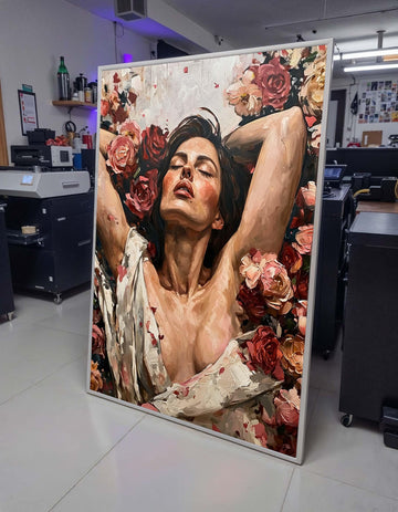 Woman Canvas Art,Reclining Woman with Roses Painting - Romantic Floral Art for Bedroom, Feminine and Sensual Decor Print, Ready to Hang