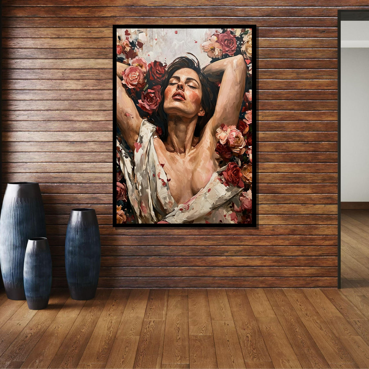 Woman Canvas Art,Reclining Woman with Roses Painting - Romantic Floral Art for Bedroom, Feminine and Sensual Decor Print, Ready to Hang