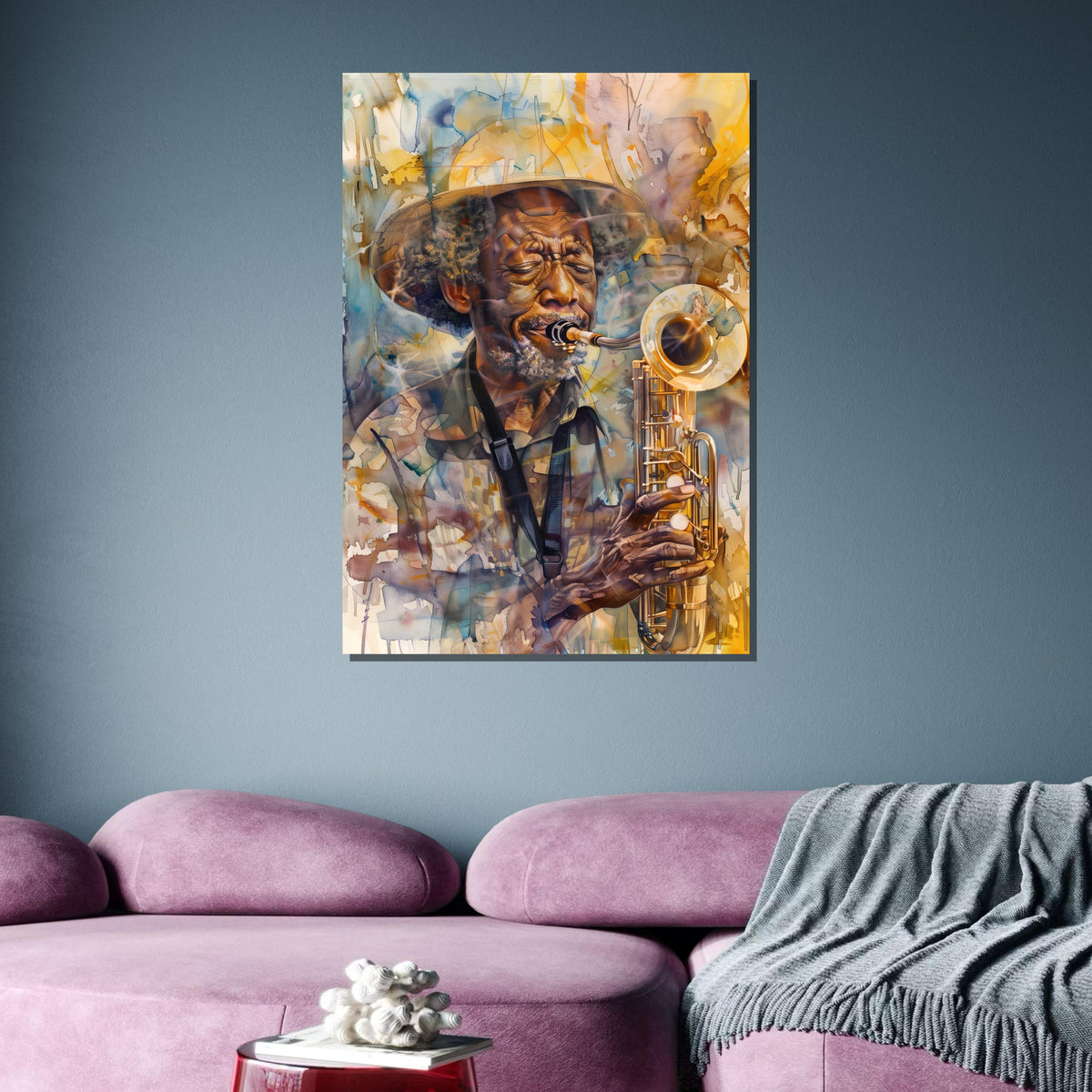 Abstract Saxophone Player Portrait - Colorful Jazz Art, Elderly Musician with Sax, Artistic Wall Decor for Music Lovers,Music Canvas Art