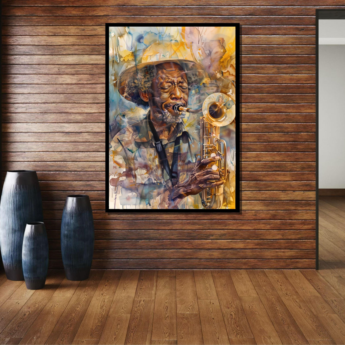 Abstract Saxophone Player Portrait - Colorful Jazz Art, Elderly Musician with Sax, Artistic Wall Decor for Music Lovers,Music Canvas Art