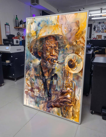 Abstract Saxophone Player Portrait - Colorful Jazz Art, Elderly Musician with Sax, Artistic Wall Decor for Music Lovers,Music Canvas Art