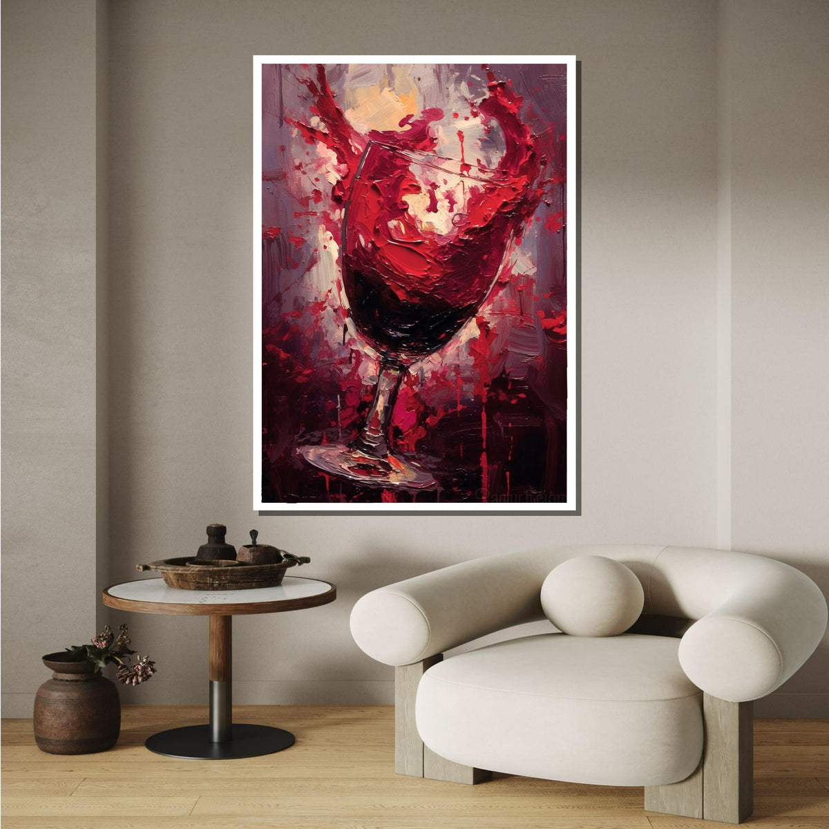 Abstract Splashing Wine Glass Art - Bold Red Wine Decor for Dining Room, Expressive Paint Splatter Wall Print, Perfect Gift for Wine Lovers
