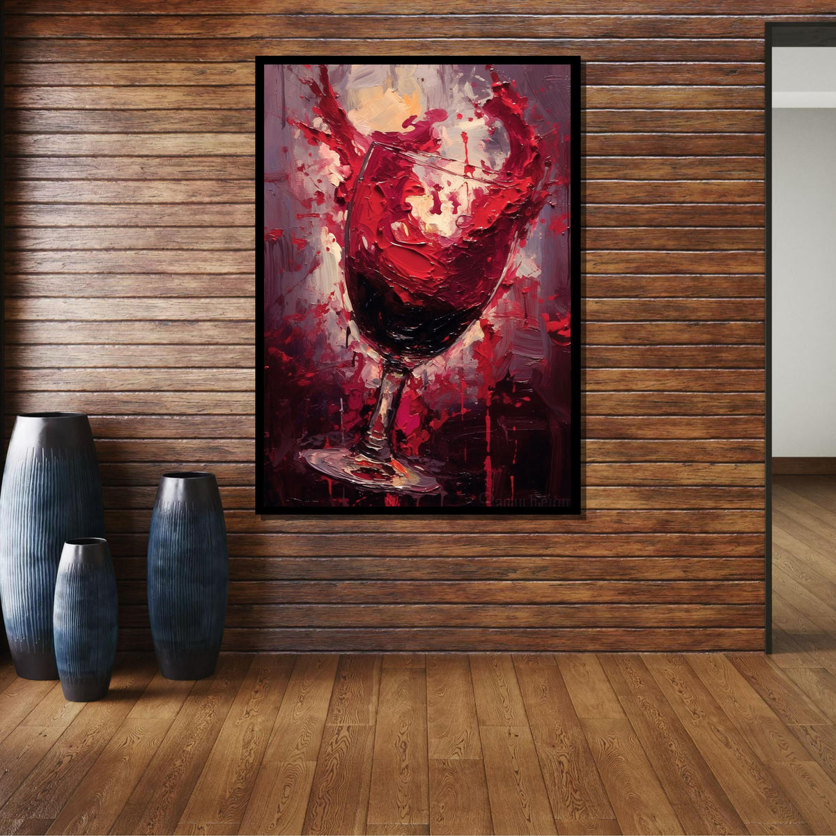 Abstract Splashing Wine Glass Art - Bold Red Wine Decor for Dining Room, Expressive Paint Splatter Wall Print, Perfect Gift for Wine Lovers