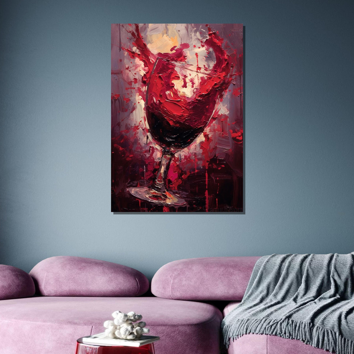 Abstract Splashing Wine Glass Art - Bold Red Wine Decor for Dining Room, Expressive Paint Splatter Wall Print, Perfect Gift for Wine Lovers
