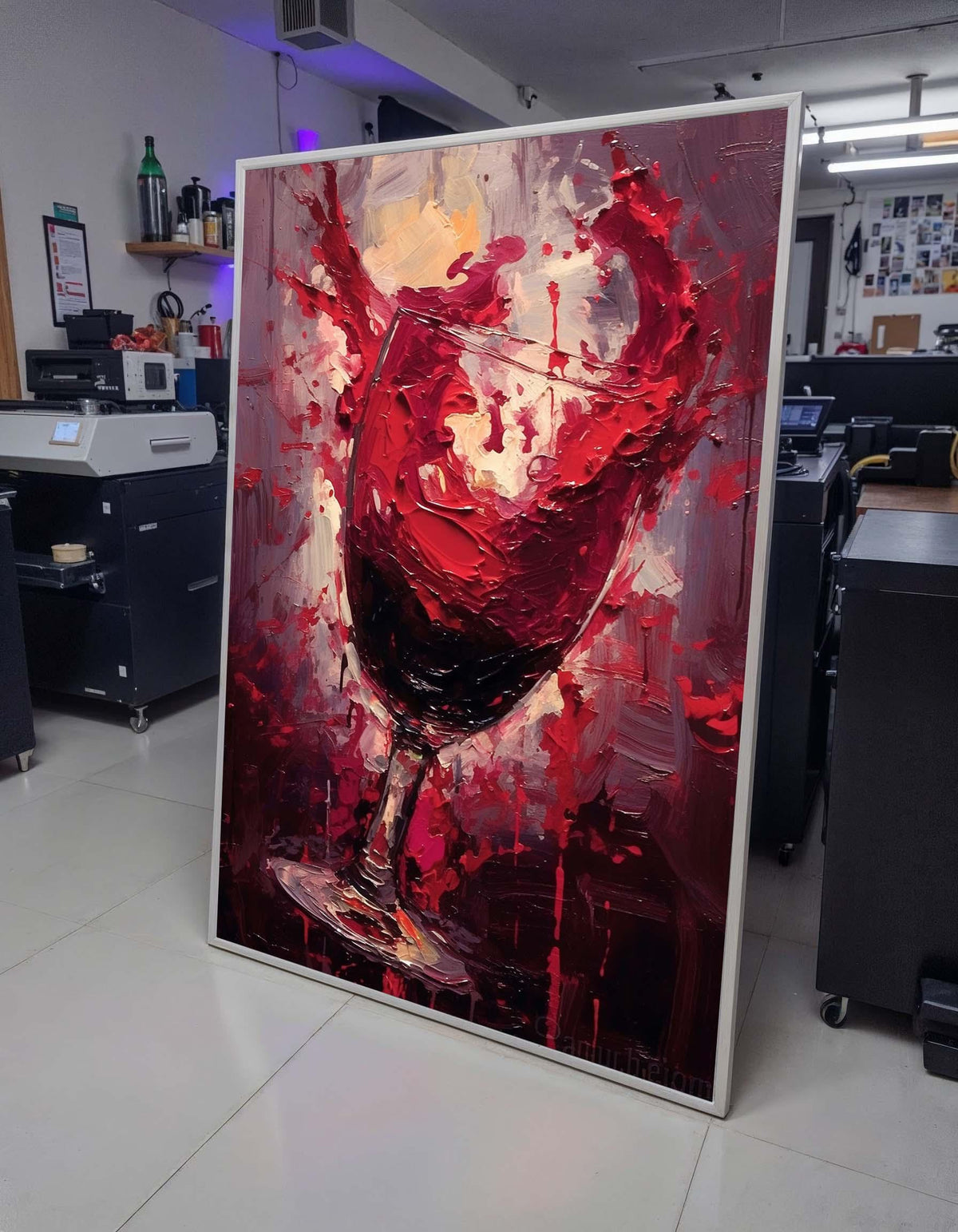 Abstract Splashing Wine Glass Art - Bold Red Wine Decor for Dining Room, Expressive Paint Splatter Wall Print, Perfect Gift for Wine Lovers