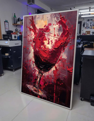 Abstract Splashing Wine Glass Art - Bold Red Wine Decor for Dining Room, Expressive Paint Splatter Wall Print, Perfect Gift for Wine Lovers