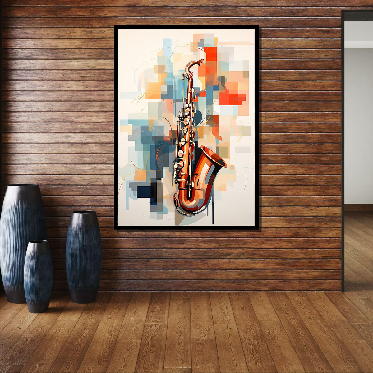 Geometric Saxophone Art Print - Colorful Jazz Decor, Modern Abstract Music Lover Wall Art for Jazz Enthusiasts, Music Canvas Art
