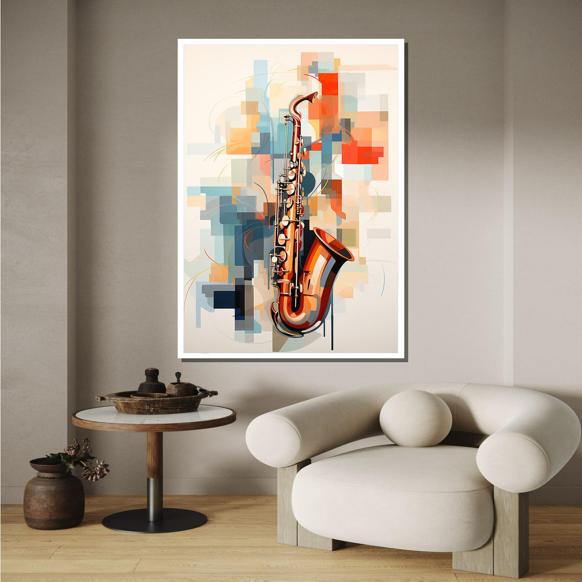 Geometric Saxophone Art Print - Colorful Jazz Decor, Modern Abstract Music Lover Wall Art for Jazz Enthusiasts, Music Canvas Art