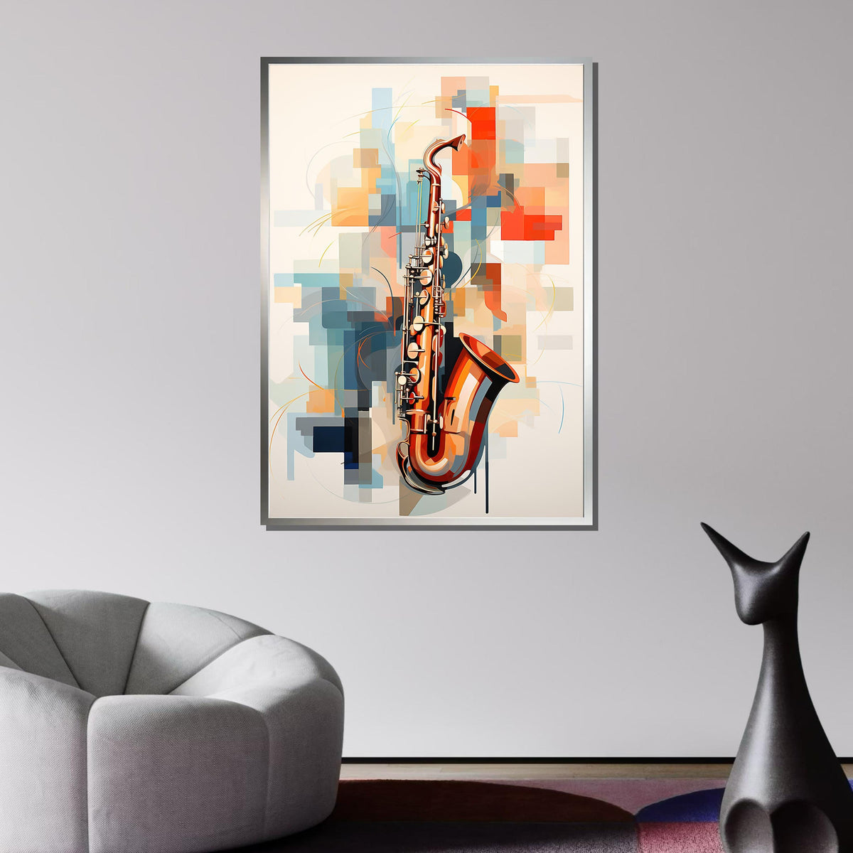 Geometric Saxophone Art Print - Colorful Jazz Decor, Modern Abstract Music Lover Wall Art for Jazz Enthusiasts, Music Canvas Art