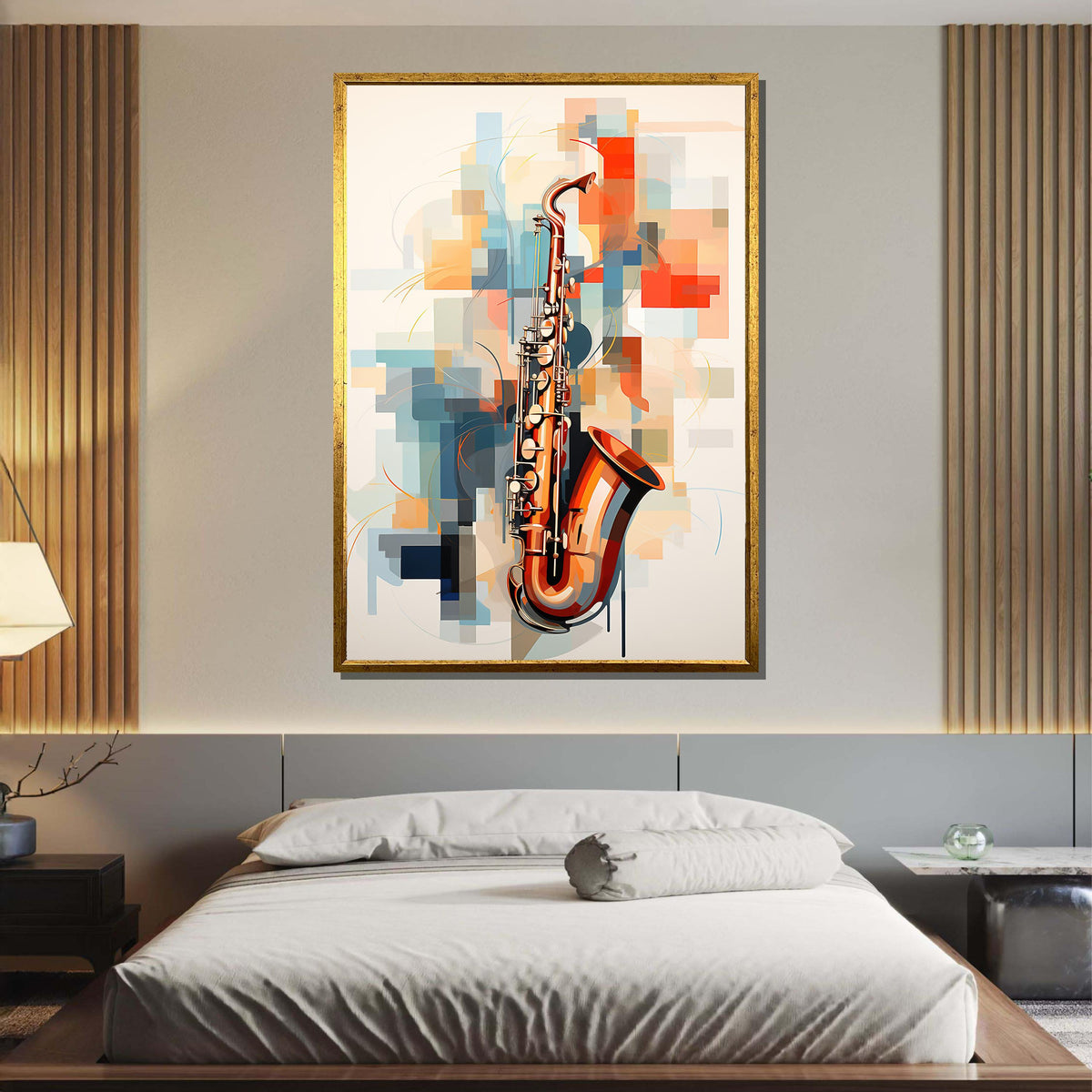 Geometric Saxophone Art Print - Colorful Jazz Decor, Modern Abstract Music Lover Wall Art for Jazz Enthusiasts, Music Canvas Art