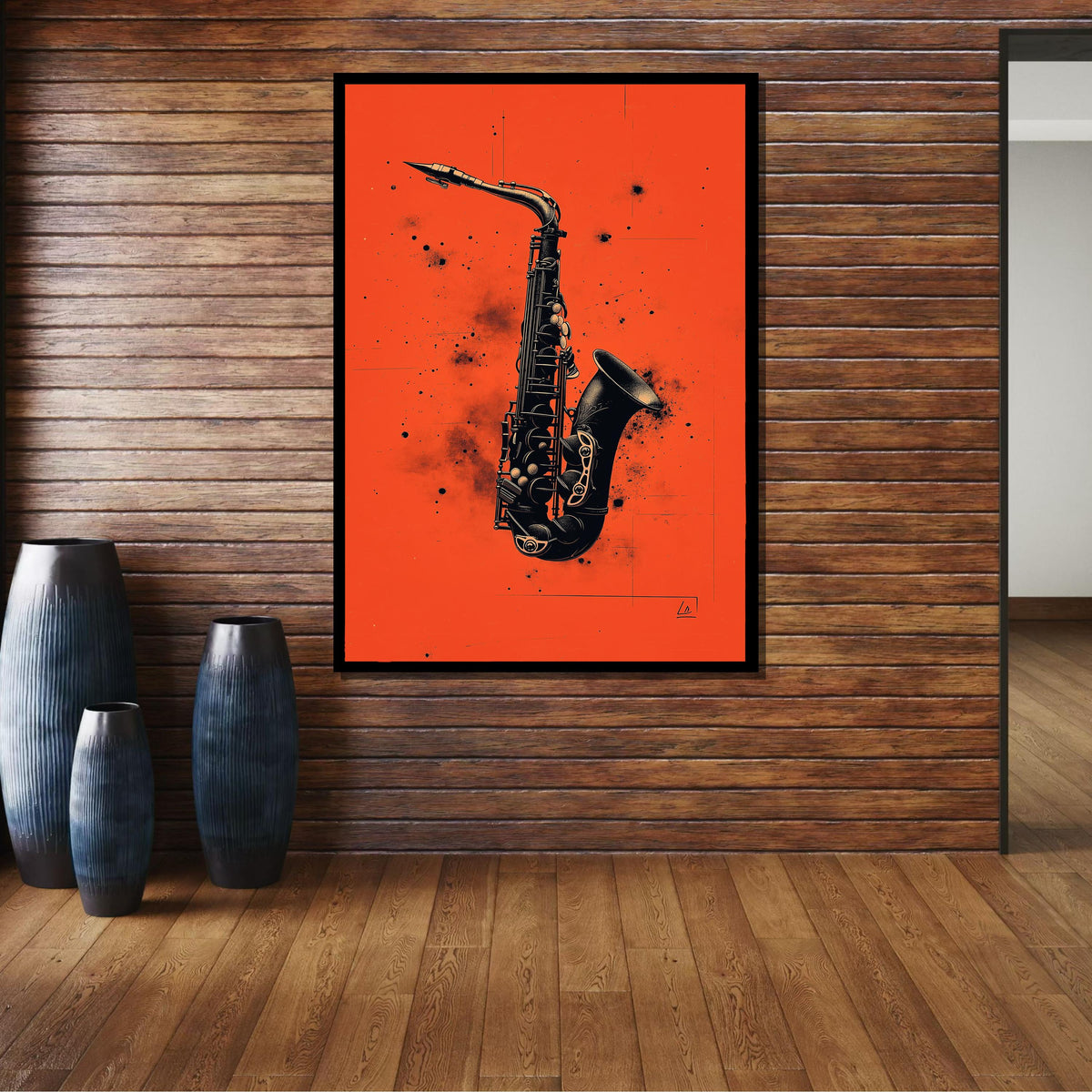 Bold Saxophone Art on Red Background - Stylish Jazz Music Decor, Unique Wall Art for Saxophone and Jazz Fans, Music Canvas Art