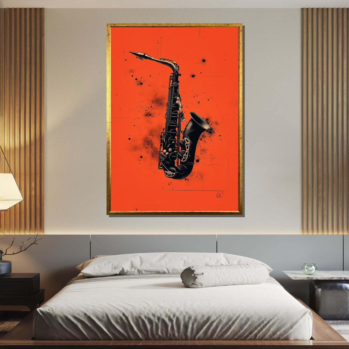 Bold Saxophone Art on Red Background - Stylish Jazz Music Decor, Unique Wall Art for Saxophone and Jazz Fans, Music Canvas Art