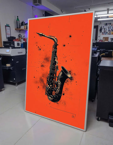 Bold Saxophone Art on Red Background - Stylish Jazz Music Decor, Unique Wall Art for Saxophone and Jazz Fans, Music Canvas Art