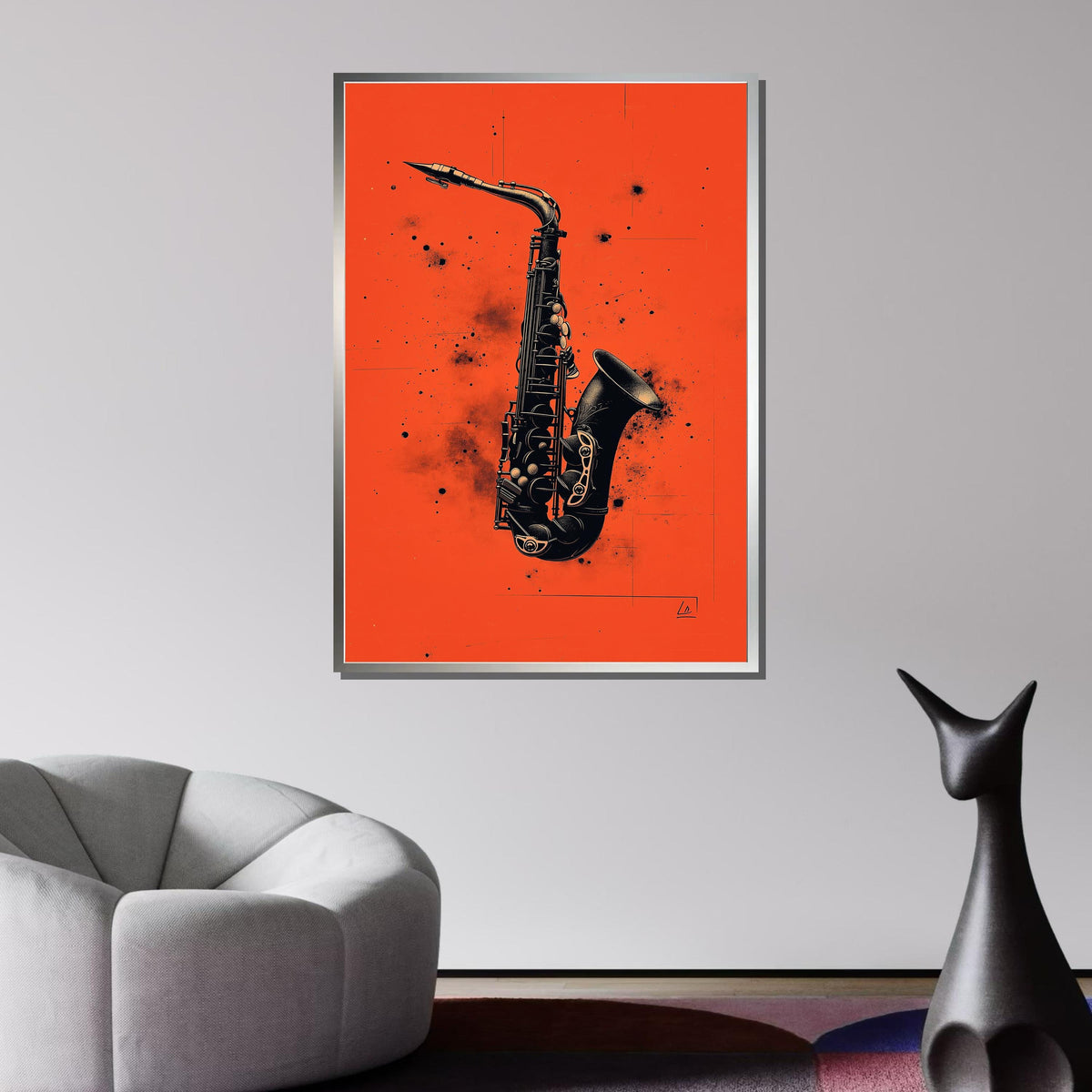 Bold Saxophone Art on Red Background - Stylish Jazz Music Decor, Unique Wall Art for Saxophone and Jazz Fans, Music Canvas Art