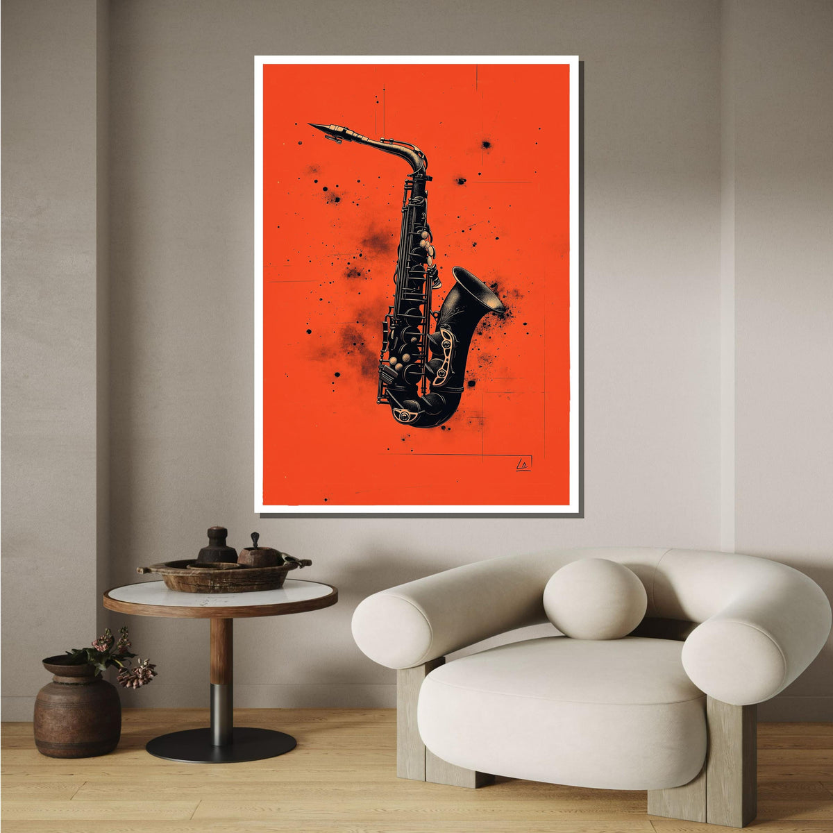 Bold Saxophone Art on Red Background - Stylish Jazz Music Decor, Unique Wall Art for Saxophone and Jazz Fans, Music Canvas Art