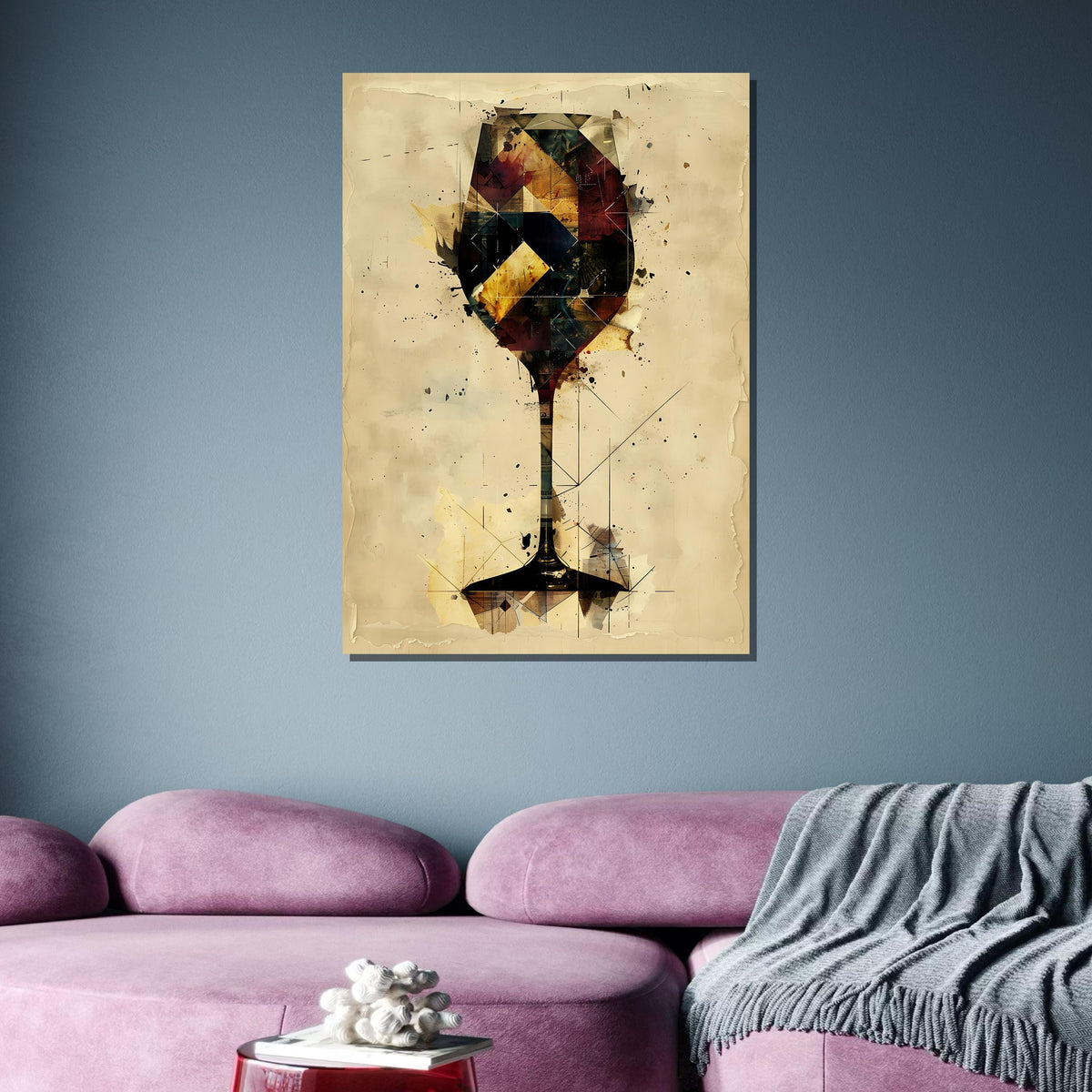 Geometric Wine Glass Art Print - Abstract Drink Decor, Modern Wall Art for Wine Enthusiasts and Home Bars, Perfect Gift for Wine Lovers