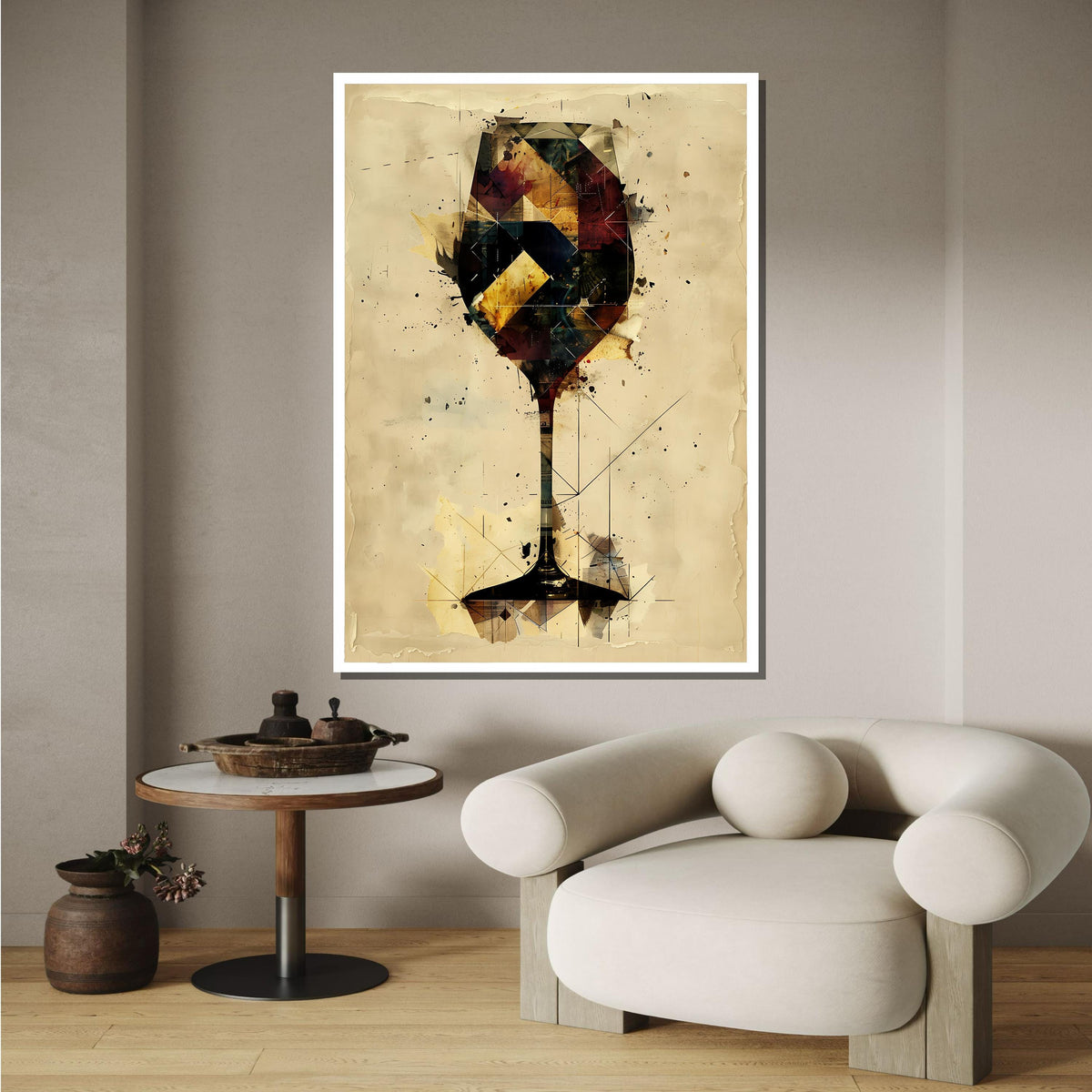 Geometric Wine Glass Art Print - Abstract Drink Decor, Modern Wall Art for Wine Enthusiasts and Home Bars, Perfect Gift for Wine Lovers