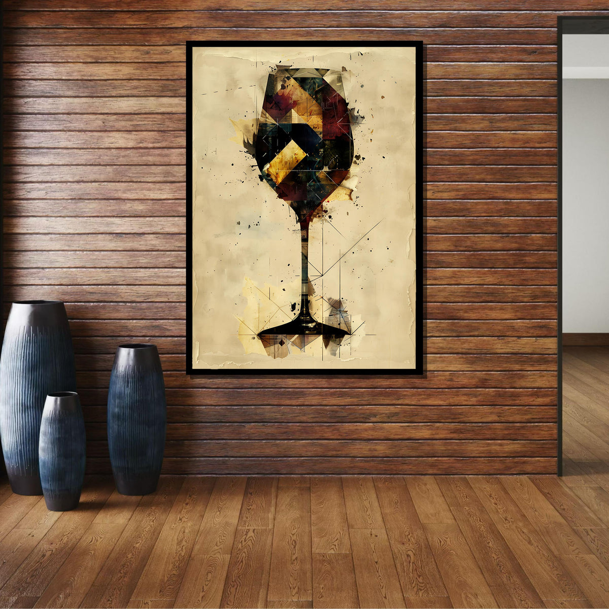 Geometric Wine Glass Art Print - Abstract Drink Decor, Modern Wall Art for Wine Enthusiasts and Home Bars, Perfect Gift for Wine Lovers