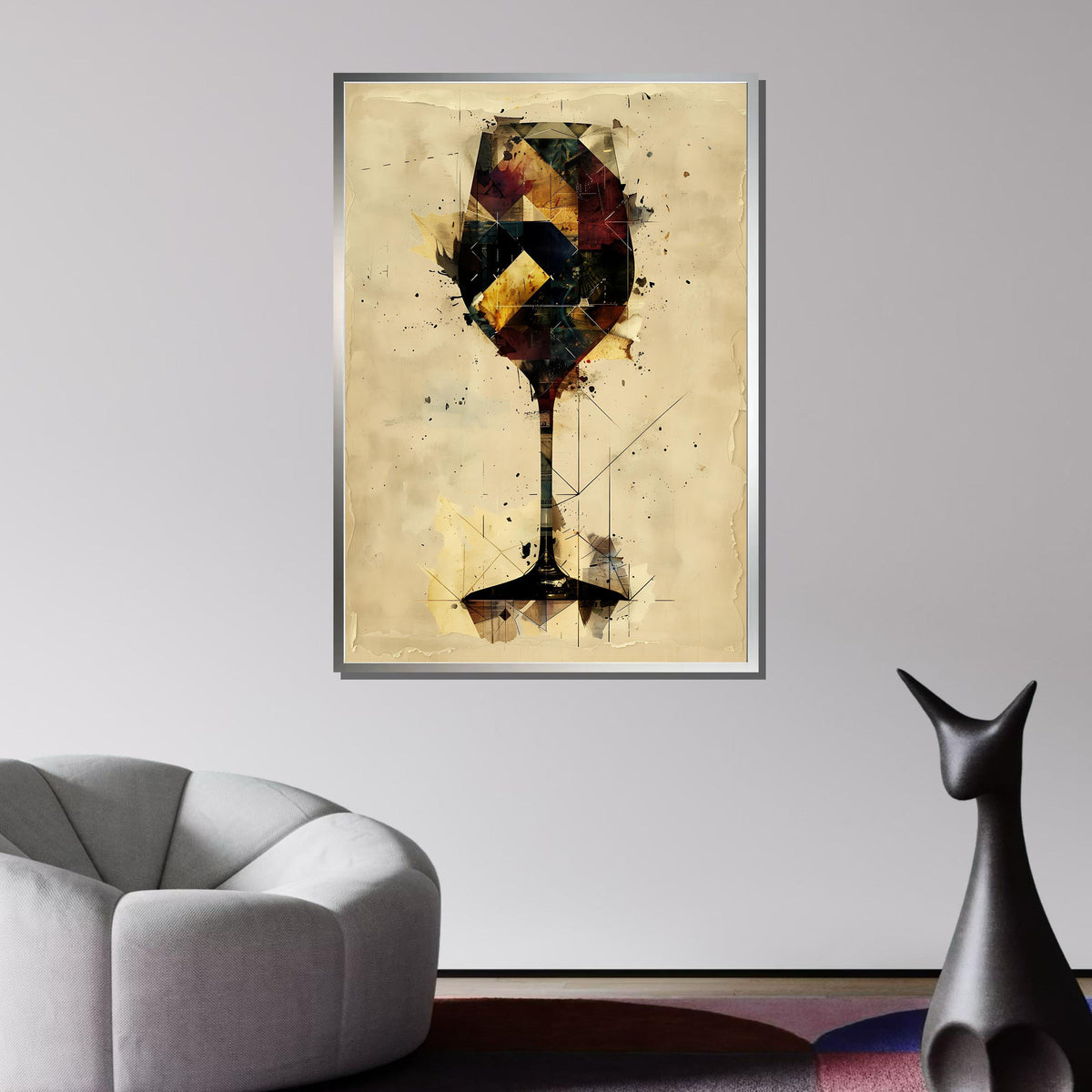 Geometric Wine Glass Art Print - Abstract Drink Decor, Modern Wall Art for Wine Enthusiasts and Home Bars, Perfect Gift for Wine Lovers