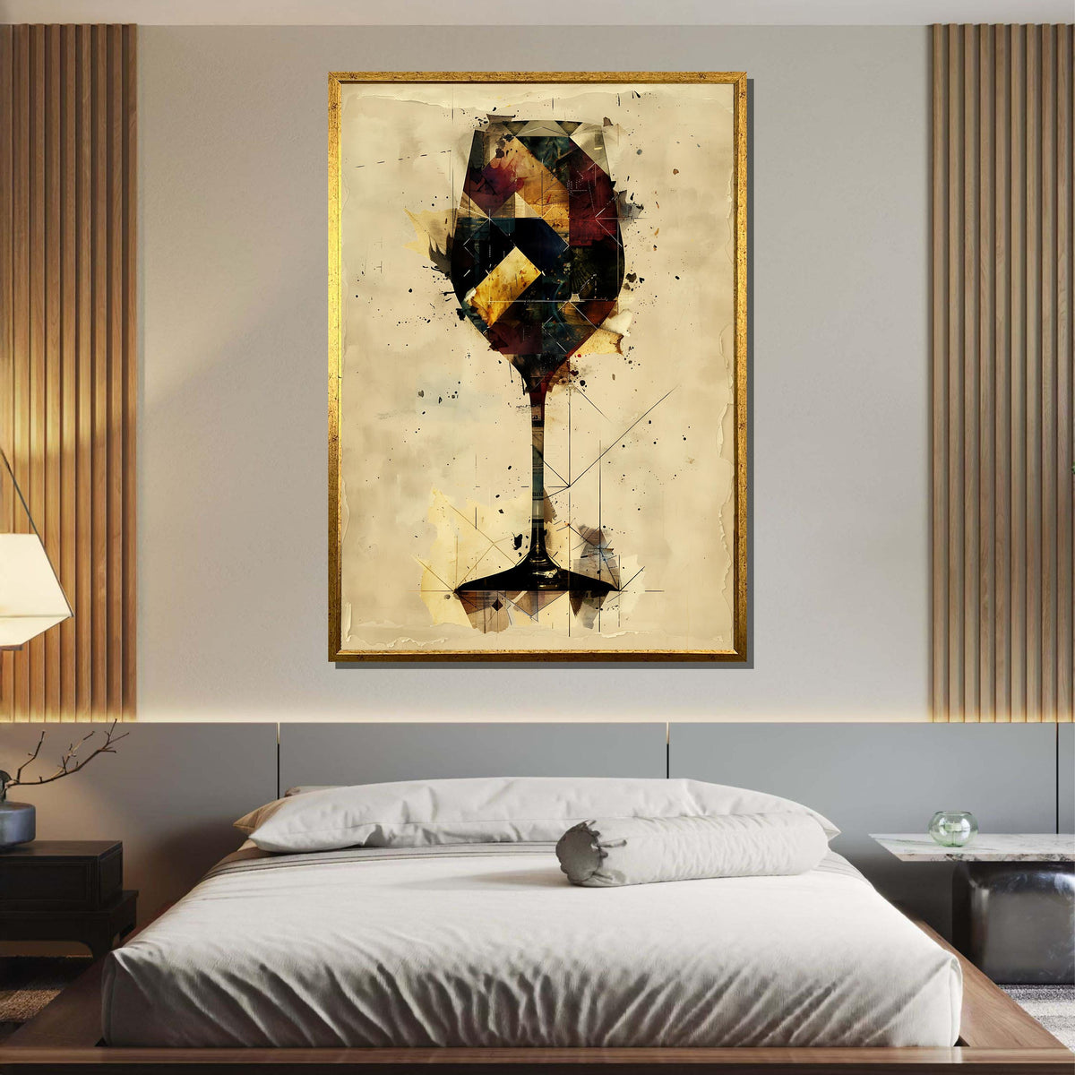 Geometric Wine Glass Art Print - Abstract Drink Decor, Modern Wall Art for Wine Enthusiasts and Home Bars, Perfect Gift for Wine Lovers