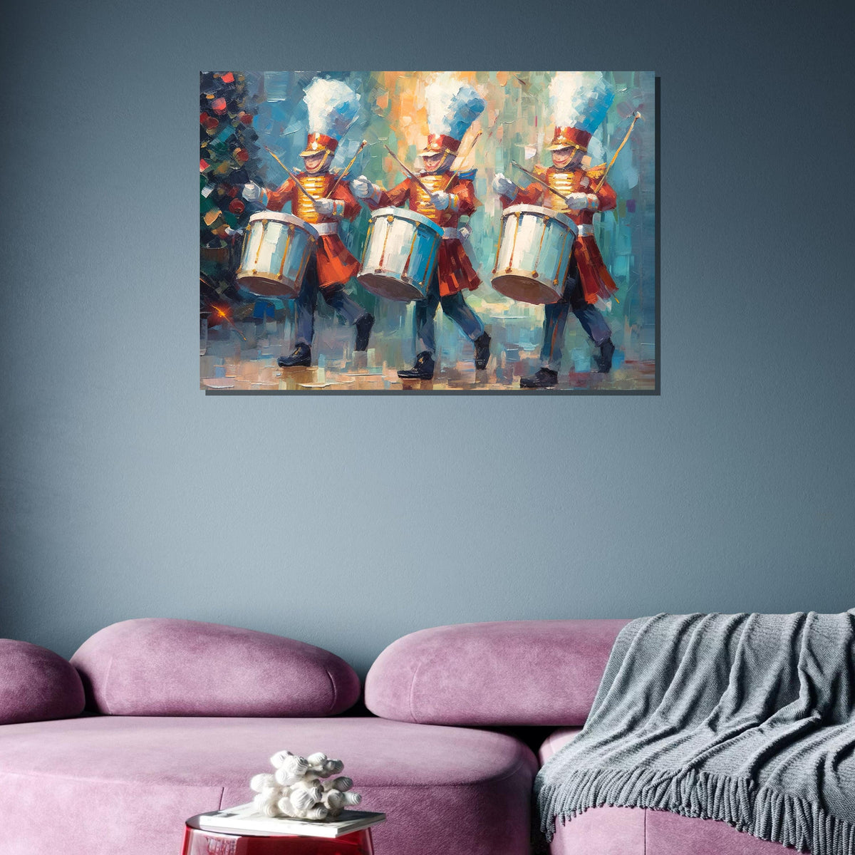 Festive Marching Drummers Art - Holiday Parade Decor, Colorful Christmas Wall Art, Music Lover Gift,Music Canvas Art