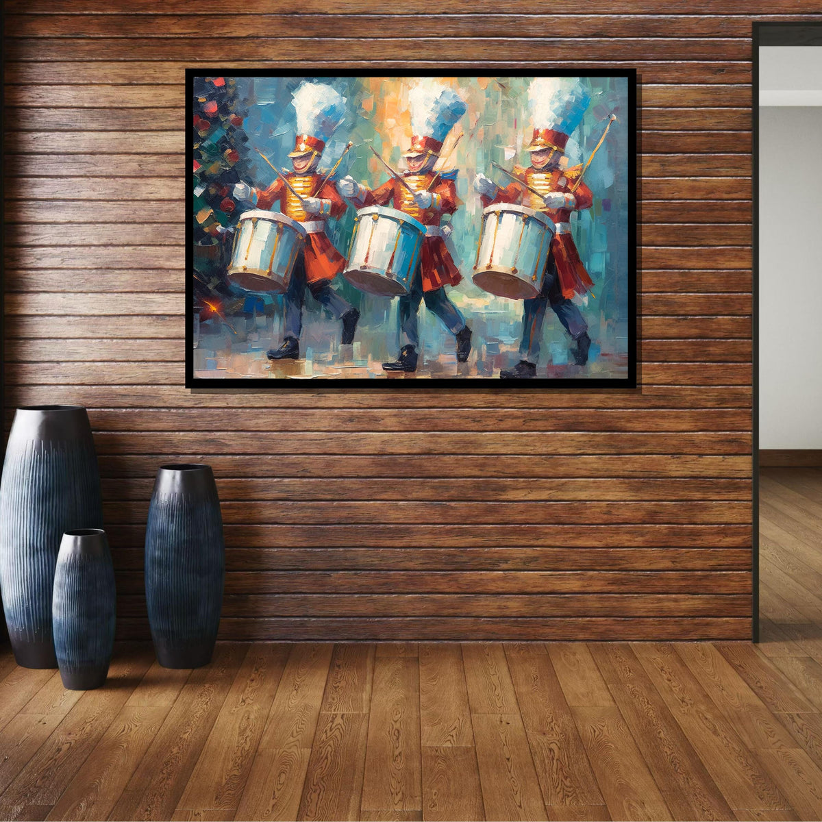 Festive Marching Drummers Art - Holiday Parade Decor, Colorful Christmas Wall Art, Music Lover Gift,Music Canvas Art