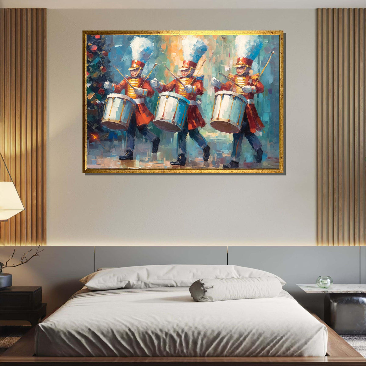 Festive Marching Drummers Art - Holiday Parade Decor, Colorful Christmas Wall Art, Music Lover Gift,Music Canvas Art