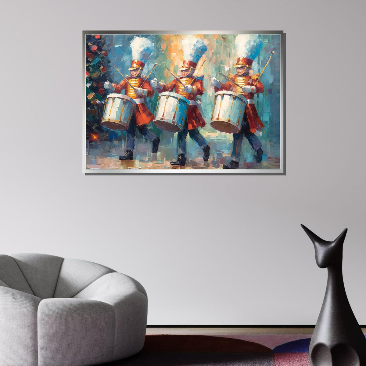 Festive Marching Drummers Art - Holiday Parade Decor, Colorful Christmas Wall Art, Music Lover Gift,Music Canvas Art