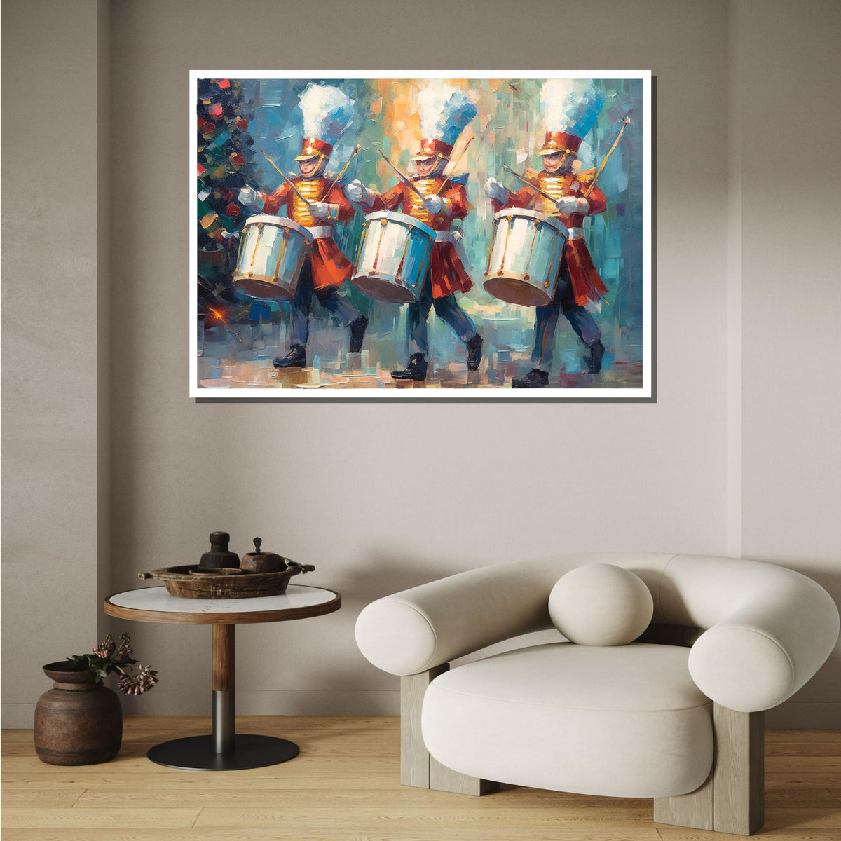 Festive Marching Drummers Art - Holiday Parade Decor, Colorful Christmas Wall Art, Music Lover Gift,Music Canvas Art