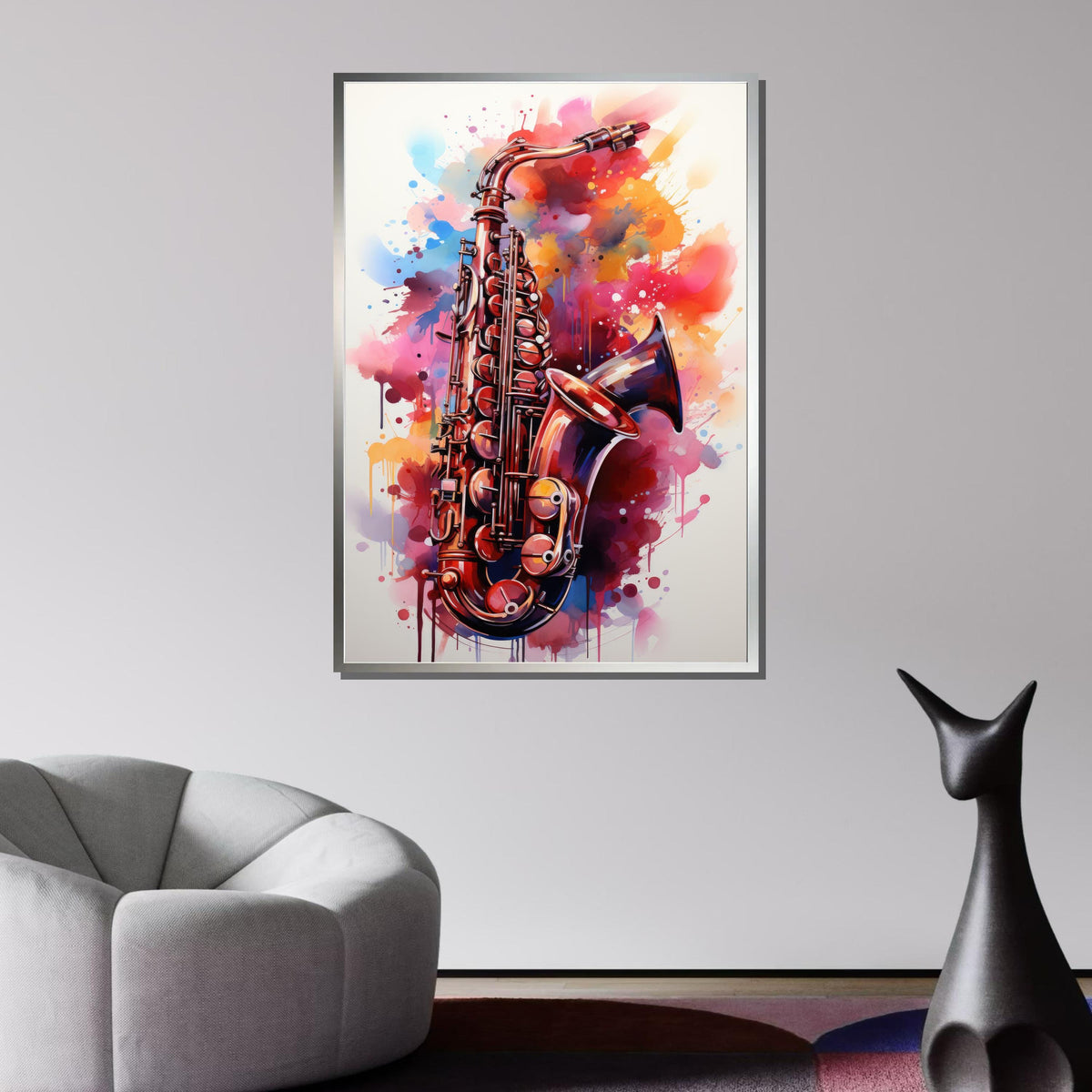 Vibrant Saxophone Art - Colorful Abstract Music Decor, Jazz Lover Gift, Musical Wall Art with Bold Splashes, Music Canvas Art