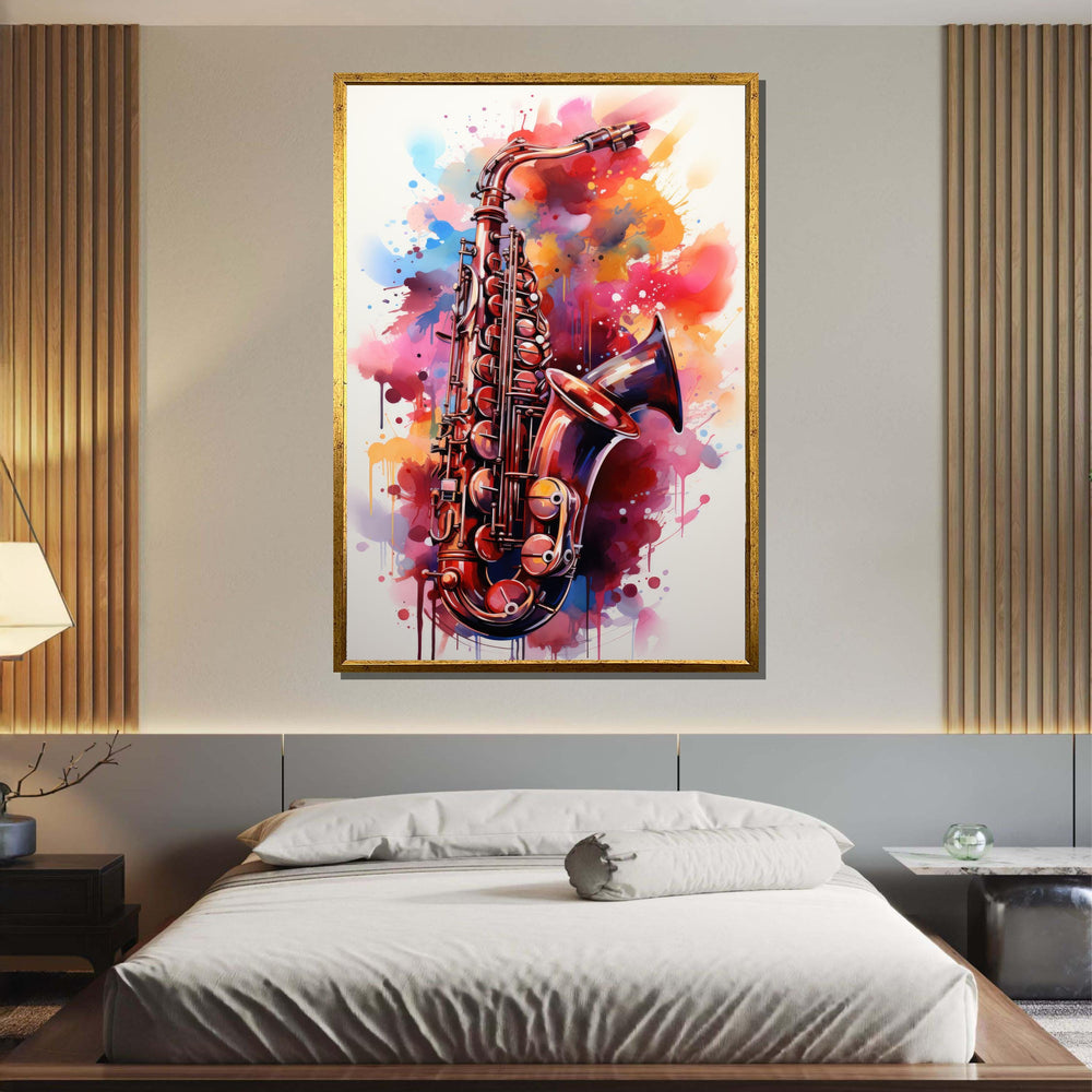 Vibrant Saxophone Art - Colorful Abstract Music Decor, Jazz Lover Gift, Musical Wall Art with Bold Splashes, Music Canvas Art