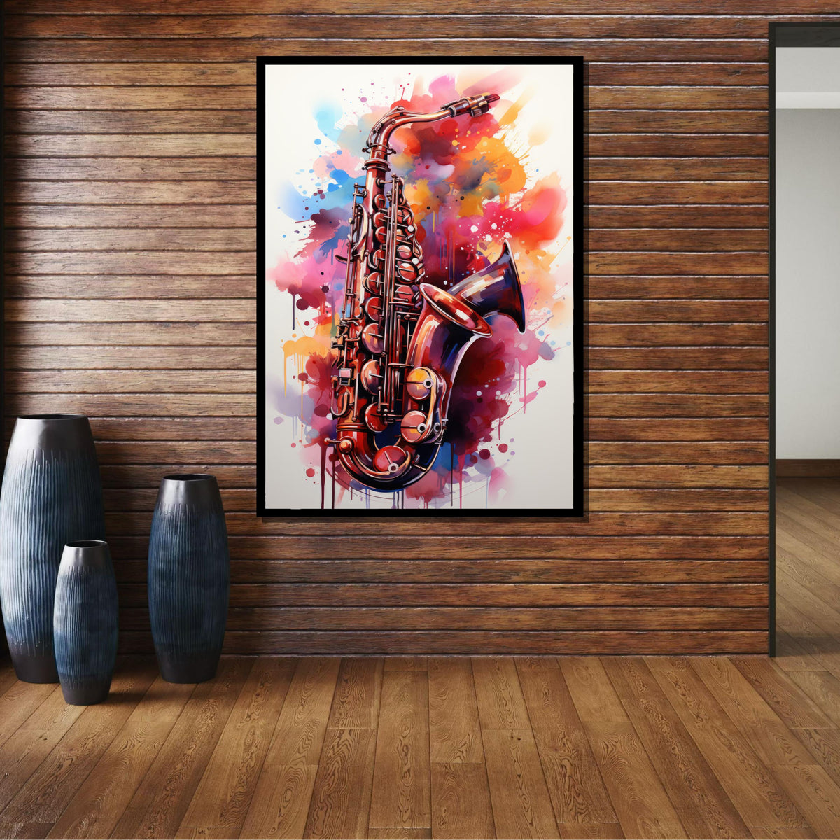 Vibrant Saxophone Art - Colorful Abstract Music Decor, Jazz Lover Gift, Musical Wall Art with Bold Splashes, Music Canvas Art