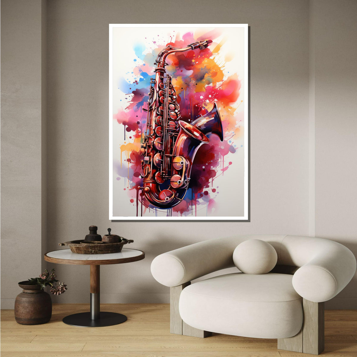 Vibrant Saxophone Art - Colorful Abstract Music Decor, Jazz Lover Gift, Musical Wall Art with Bold Splashes, Music Canvas Art