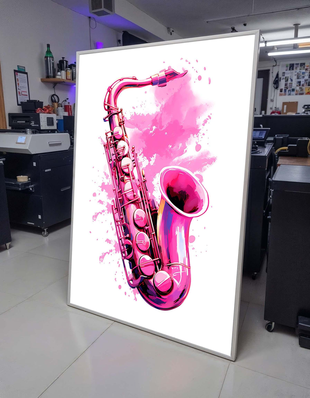 Pink Saxophone Art Print - Watercolor Style Music Wall Decor, Modern Jazz Lover Gift, Vibrant Instrument Artwork, Music Canvas Art